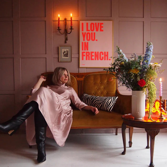 Affiche I love you in French - 50 x 70 cm - Pink