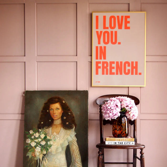 Affiche I love you in French - 50 x 70 cm - Pink