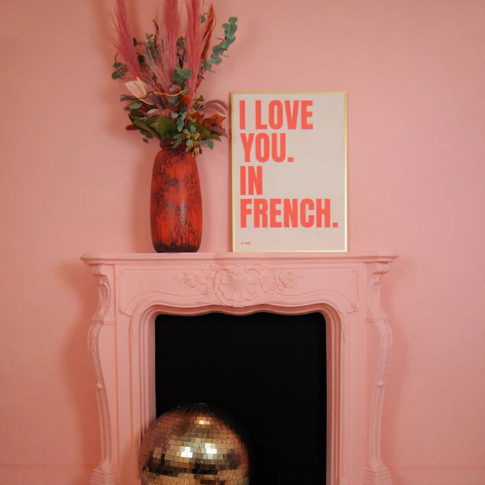 Affiche I love you in French - 50 x 70 cm - Pink
